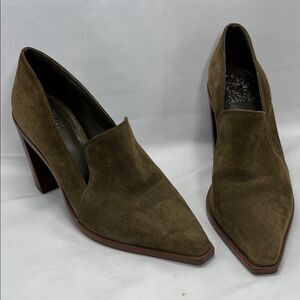 Verona Green Suede Vince Camuto Wevenly Stacked Heel Pumps